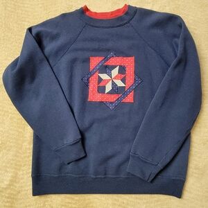 Vintage 90s Grandma Quilt Sweatshirt Cozy CottageCore Womens L Hanes Her Way